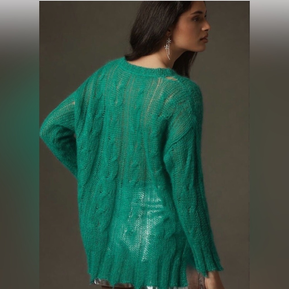 BY ANTHROPOLOGIE Posey Stitched Distressed Wool Blend SweaterGreen Size Small - Picture 3 of 16